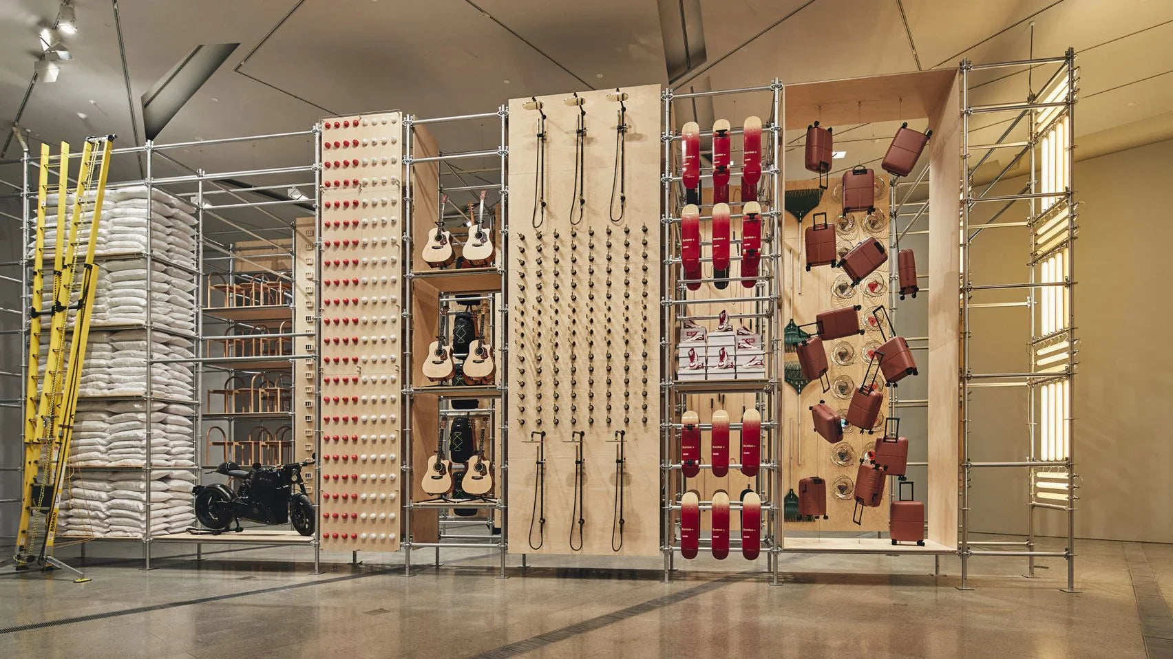 Collection of NGV curator picks seven highlights from 2023 Melbourne Now's design wall in a gallery layout